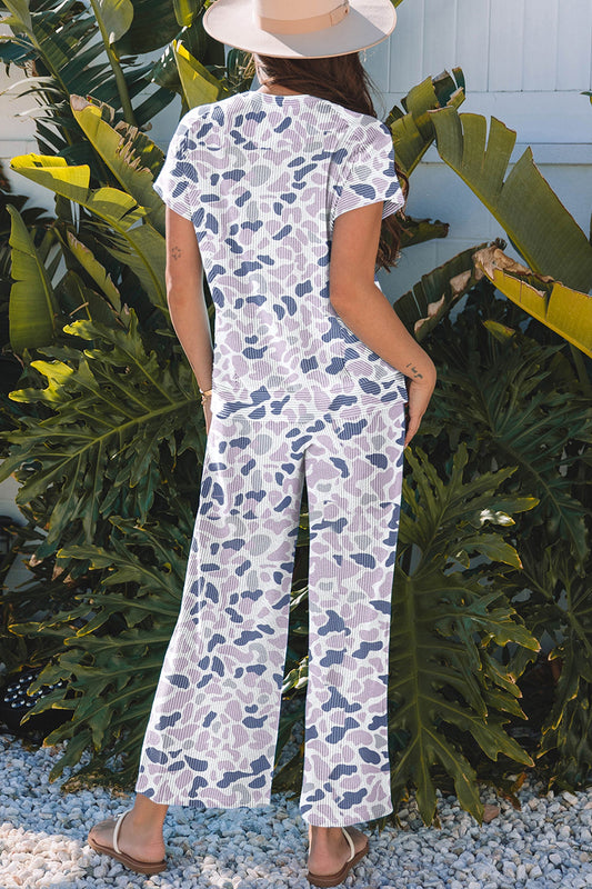 Camo Corded Knit Tee & Drawstring Pants Set