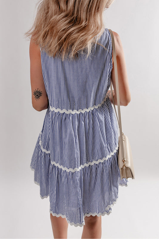 Stripe Sleeveless Contrast Ricrac Trim Mini Dress