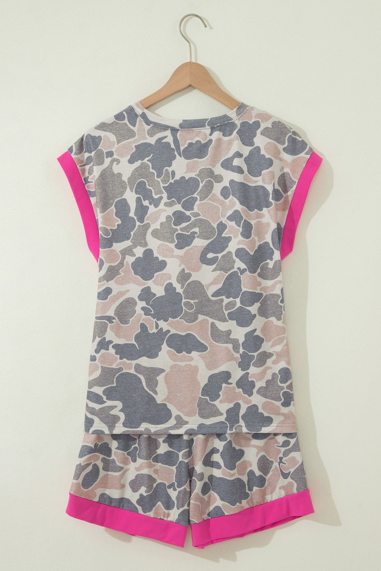 Camo Contrast Trim Tank & Elastic Waist Shorts Set