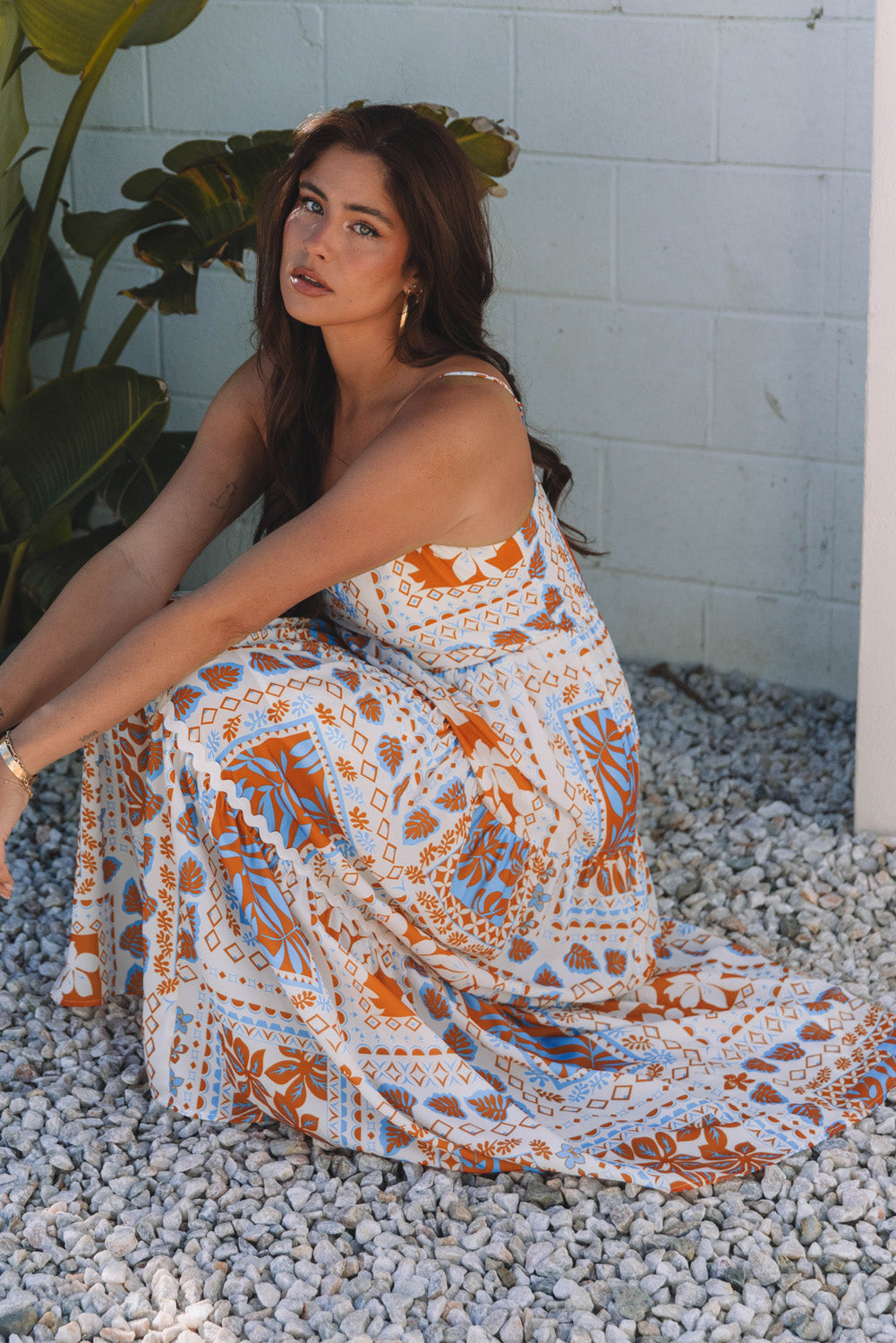 Floral Ricrac Trim Spaghetti Strap Maxi Dress