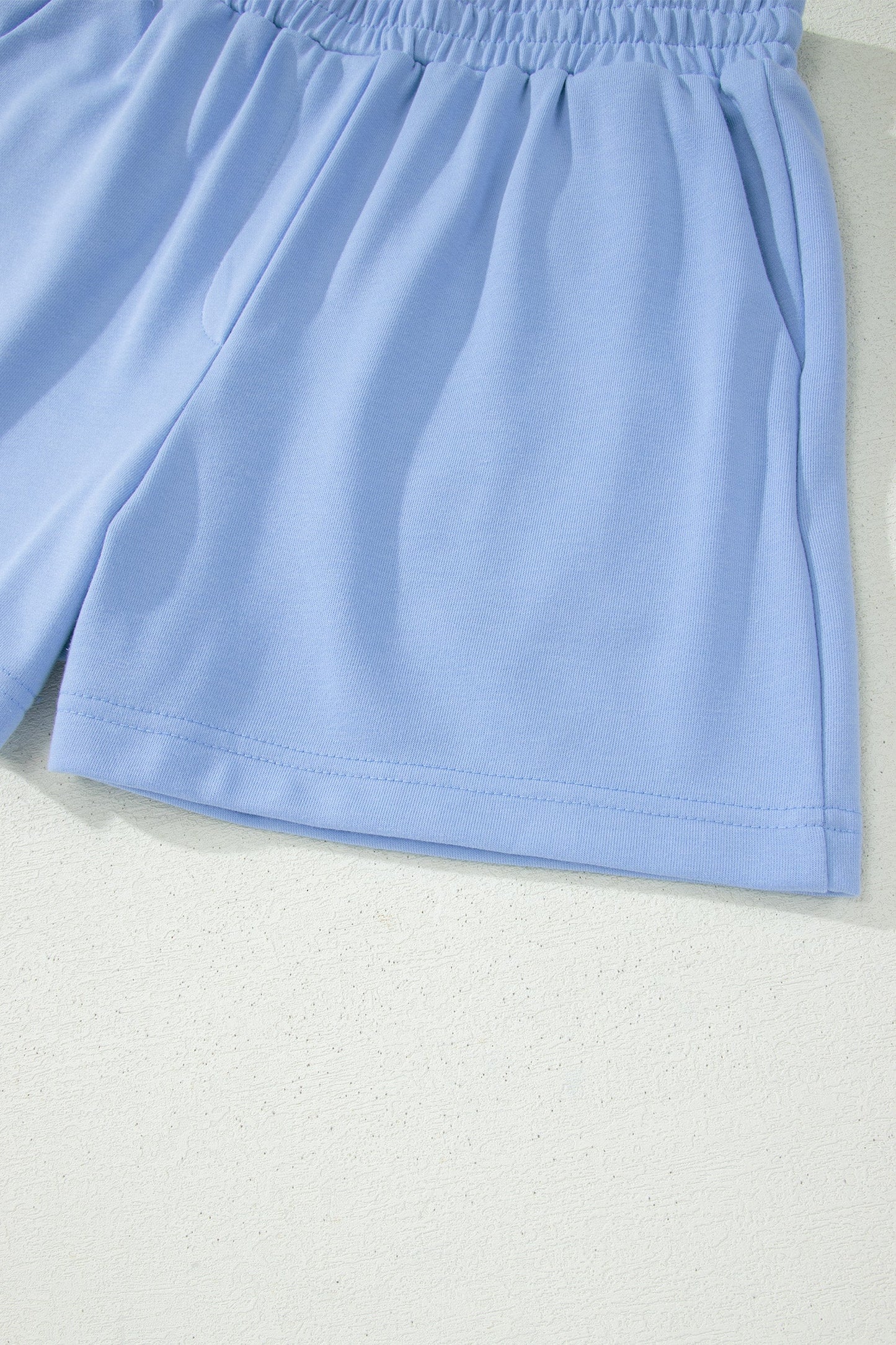 Solid Scalloped Ruffle Half Zip Top & Short Set