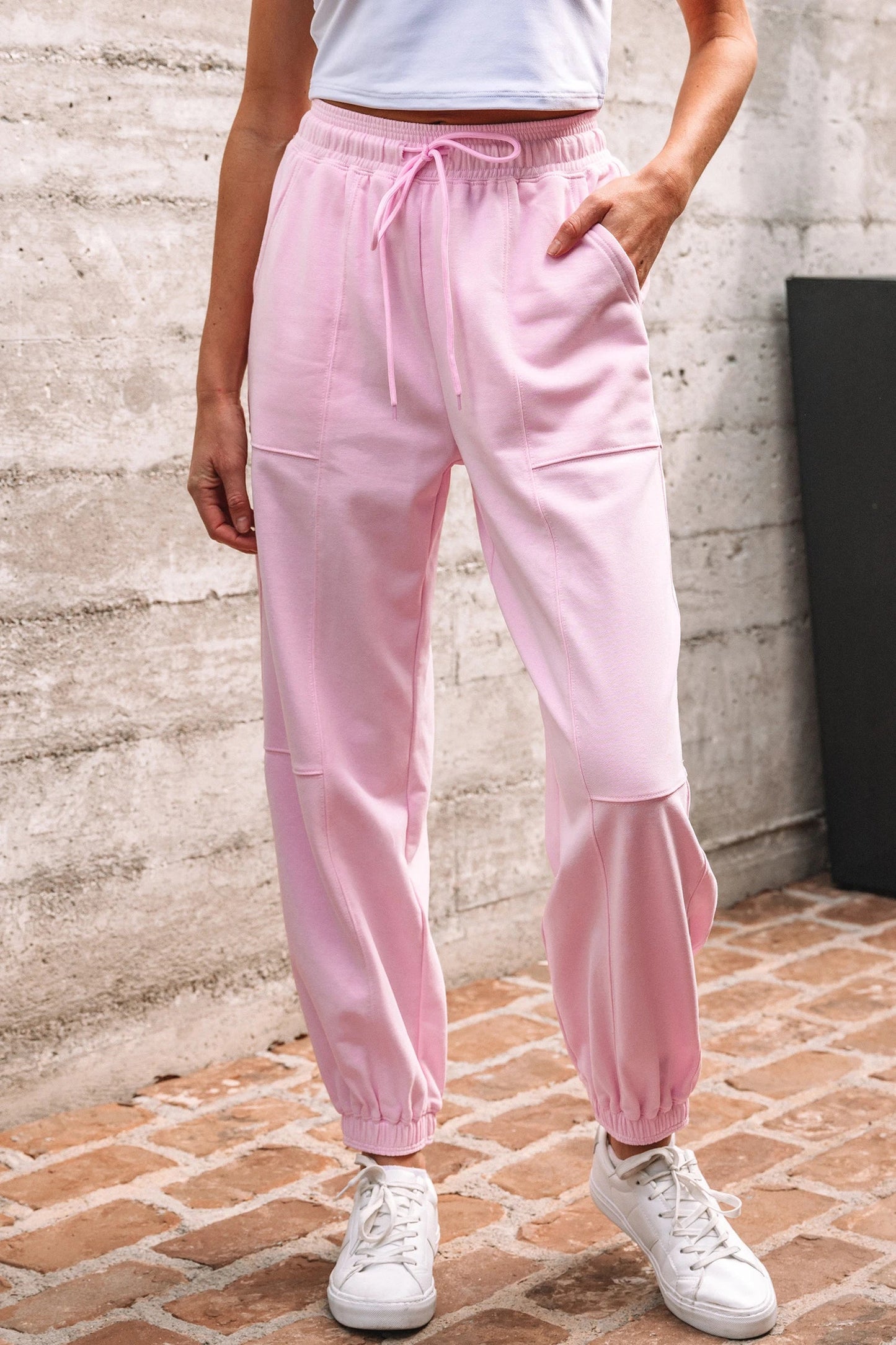 Solid Drawstring Elastic Waist Jogger Pants