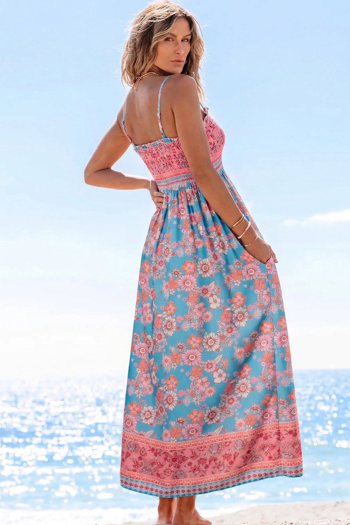 Boho Floral Spaghetti Strap Vacation Maxi Dress