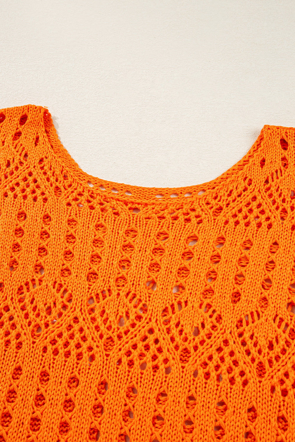 Solid Open Crochet Scallop Edge Sweater