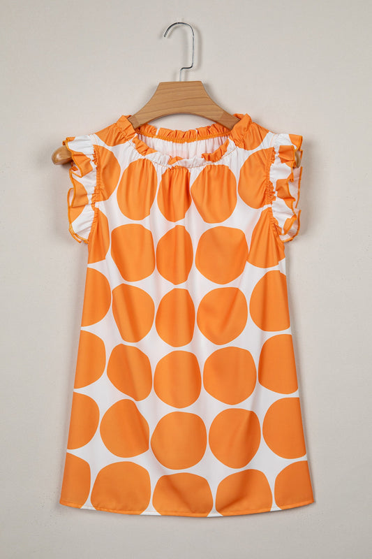 Polka Dot Frilled Round Neck Tank Top