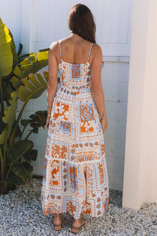 Floral Ricrac Trim Spaghetti Strap Maxi Dress