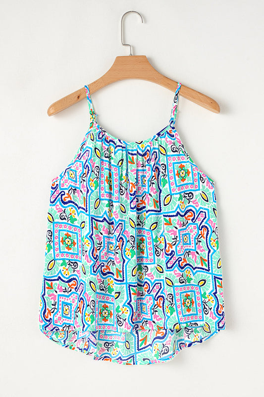 Floral Boho Rhinestone Spaghetti Strap Tank Top