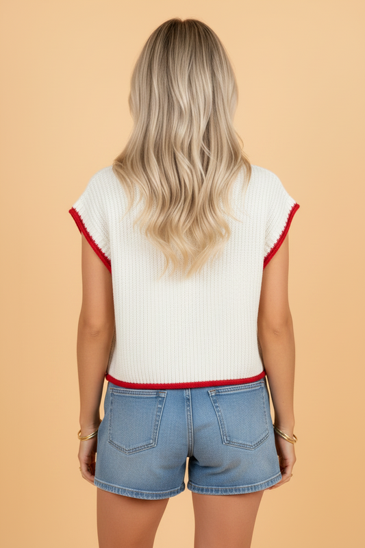 USA Flag Cropped Short Sleeve Sweater