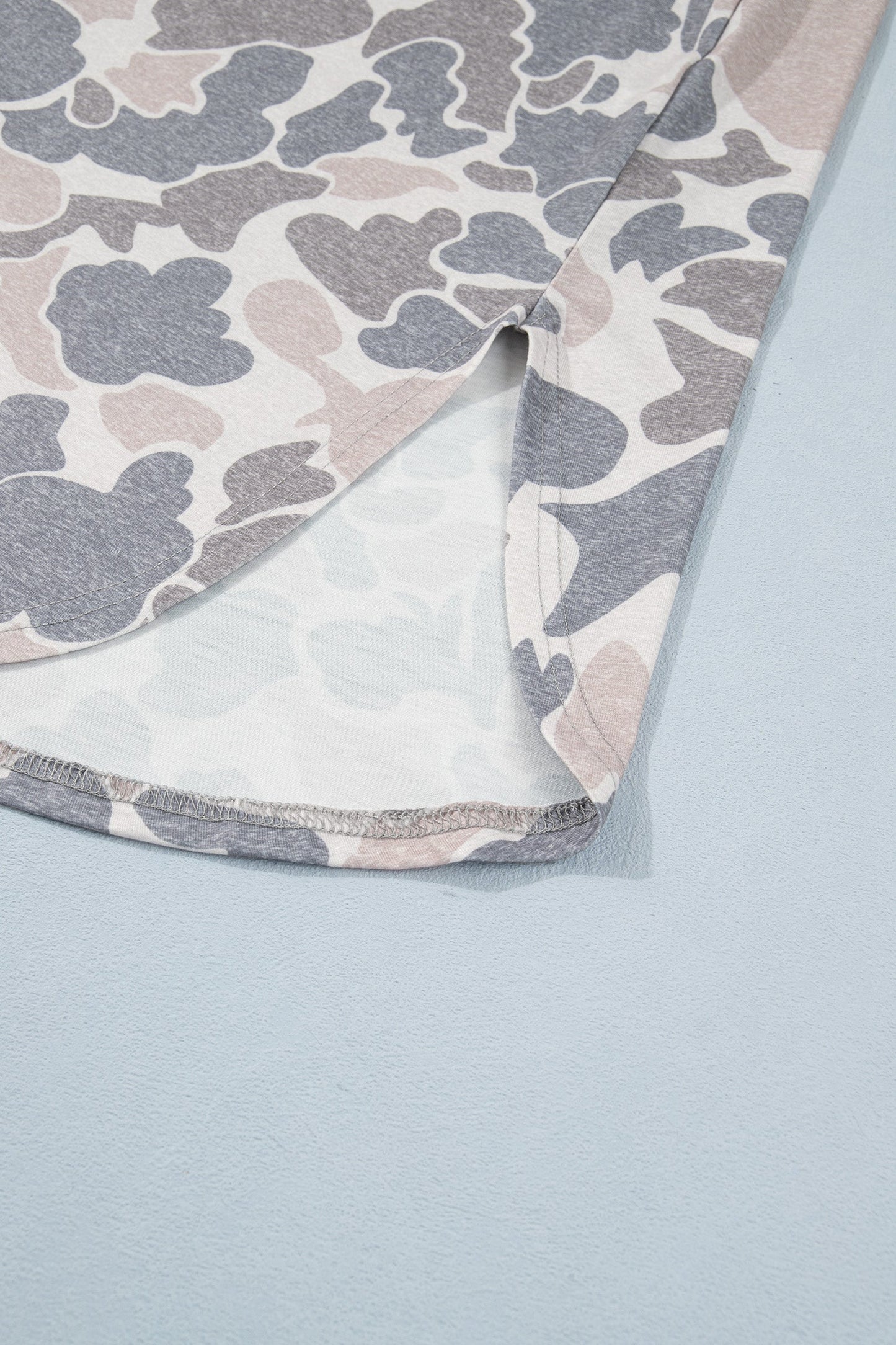 Camo Short Sleeve Drop Shoulder Side Slit Dress