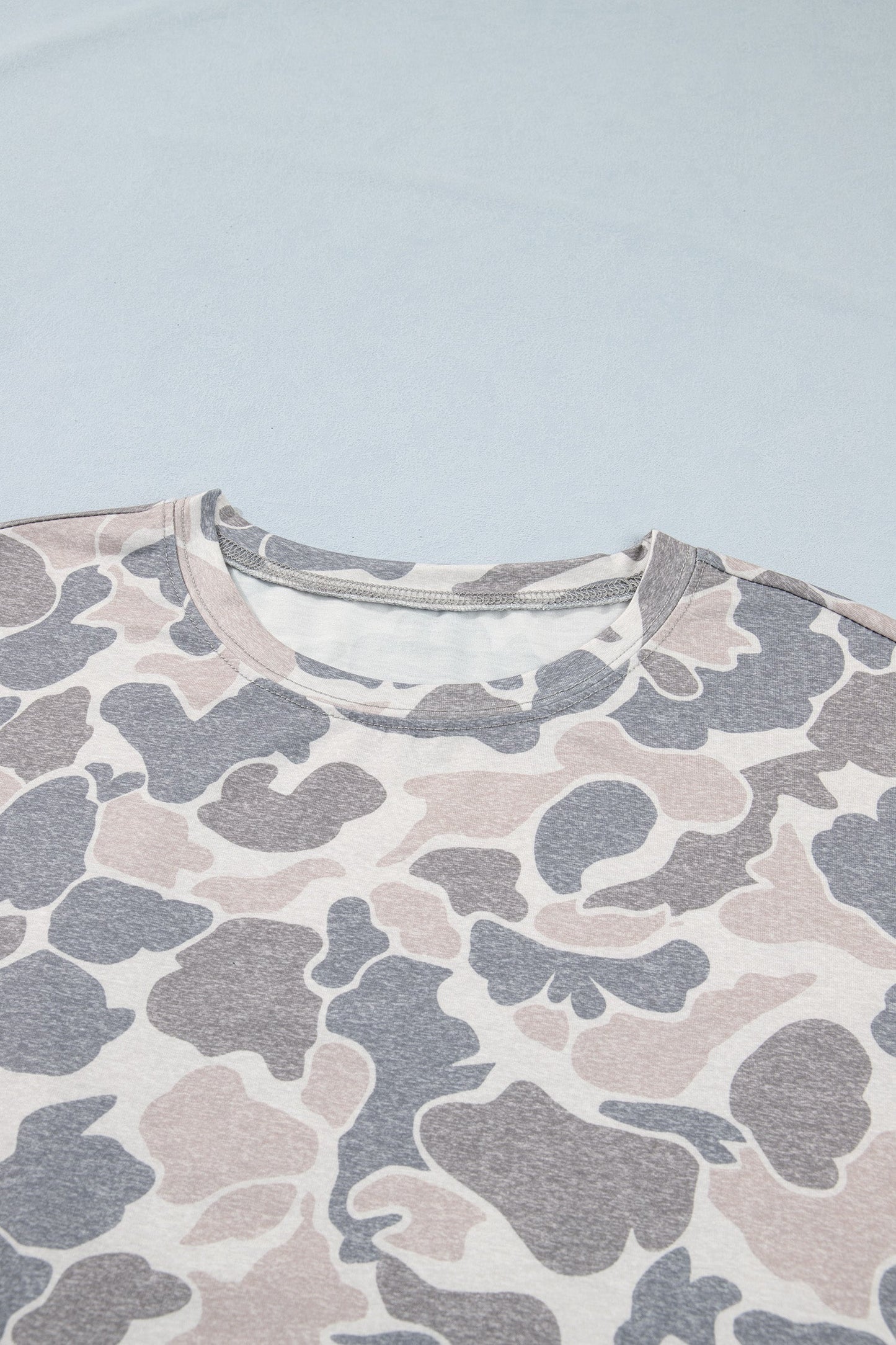Camo Short Sleeve Drop Shoulder Side Slit Dress