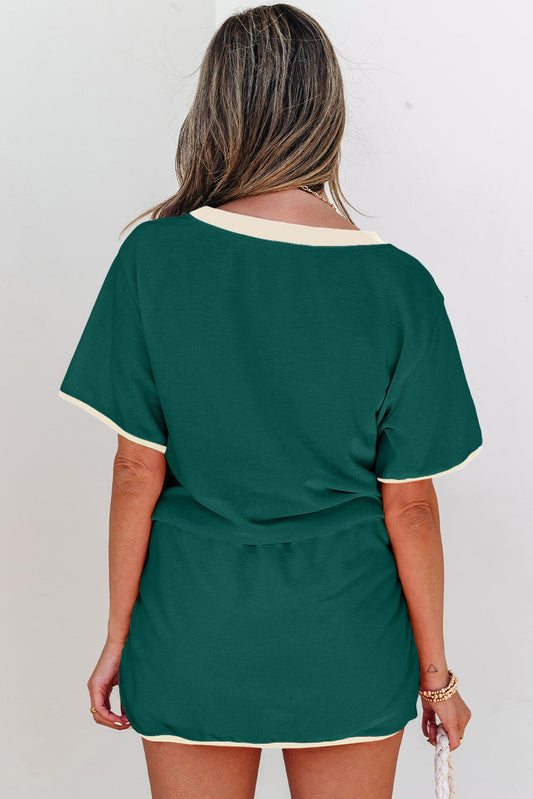 Colorblock Short Sleeve T-Shirt and Skort Set