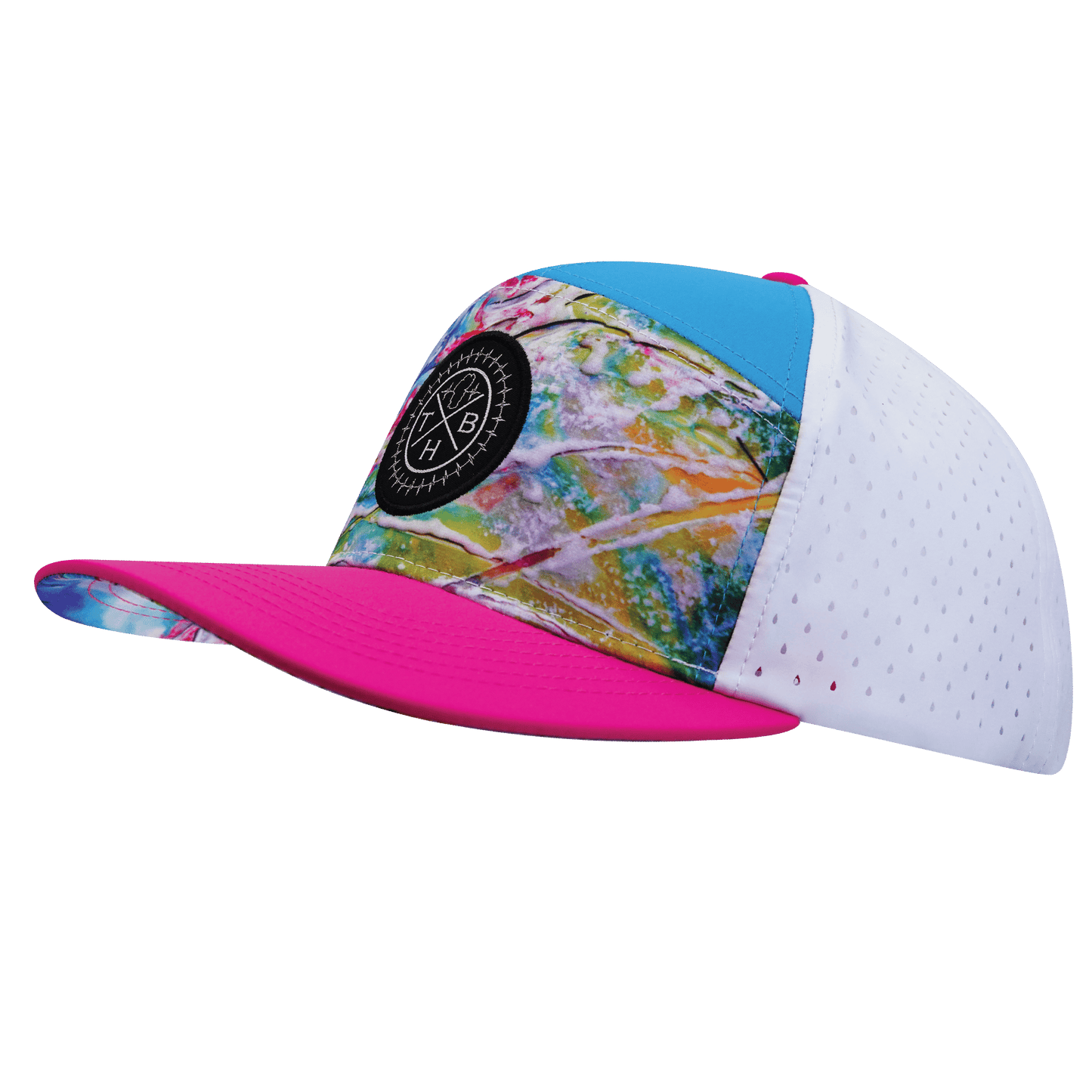 **ADULT** Color Vibes Hat - Flat Bill - Candy Land - Neon Pink / Neon Blue / White - Laser Mesh