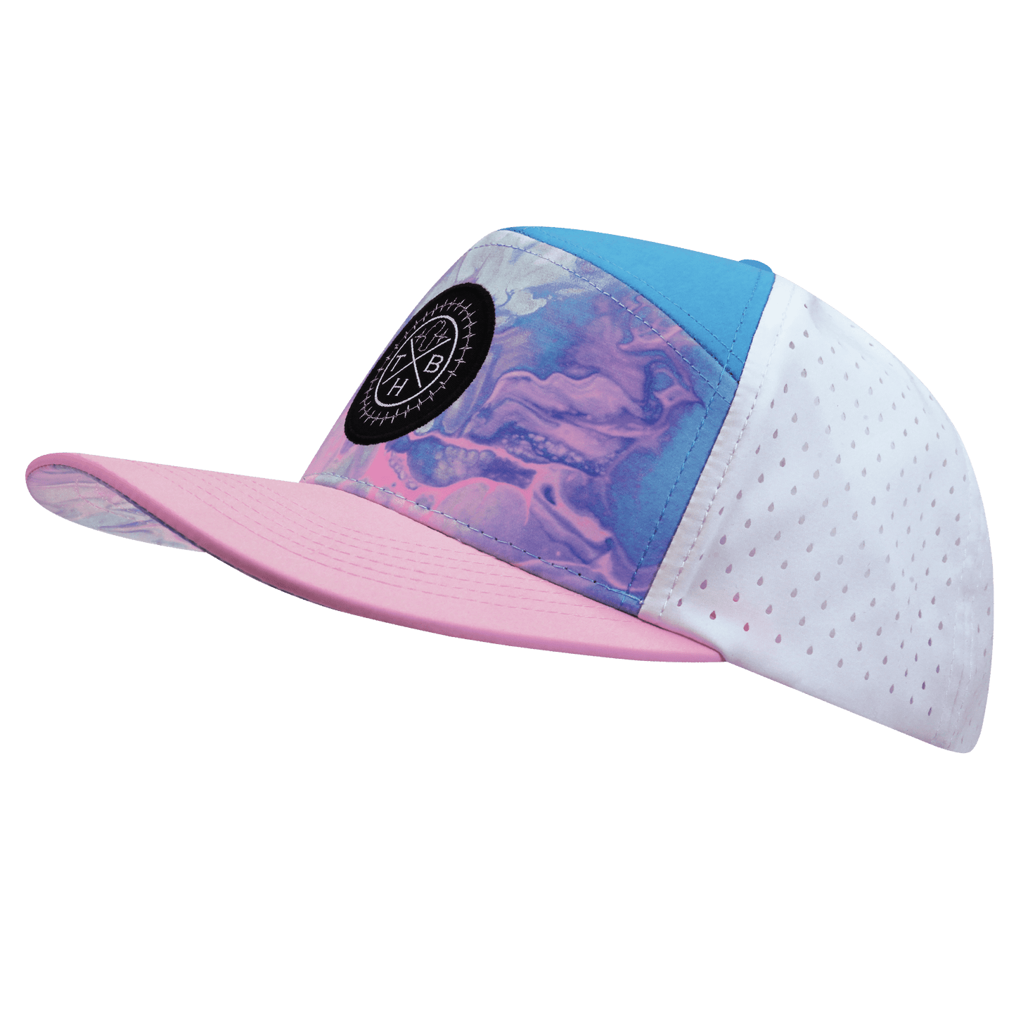 **ADULT** Color Vibes Hat - Flat Bill - Cotton Candy - Pink / Neon Blue / White - Laser Mesh