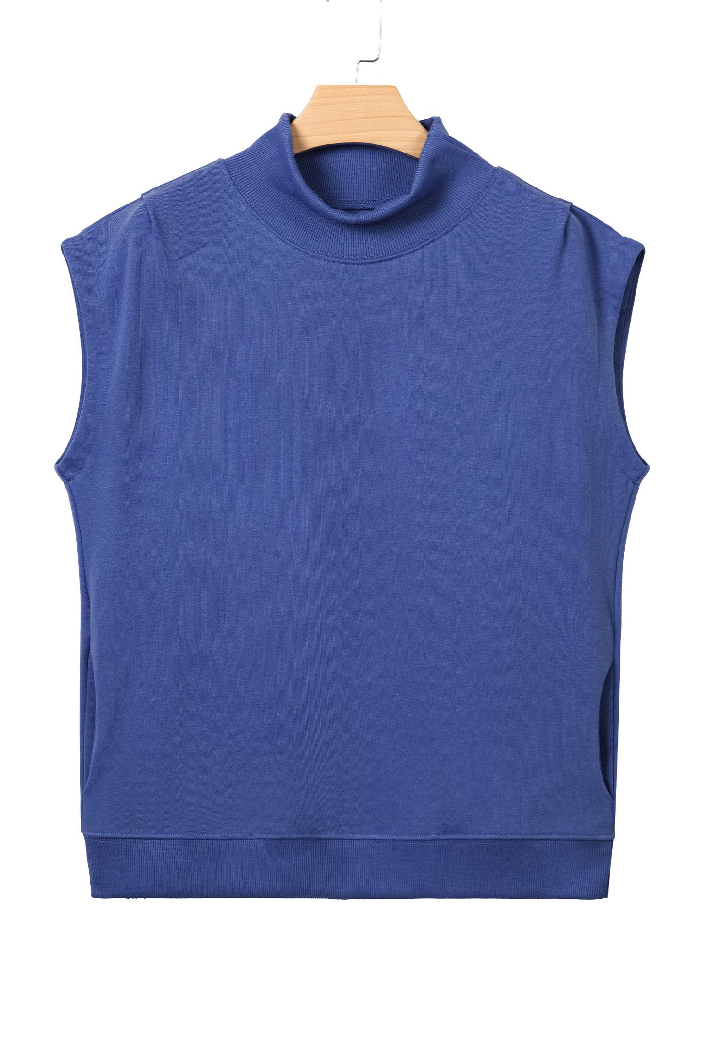 Solid Mock Neck Cap Sleeve Oversized Top