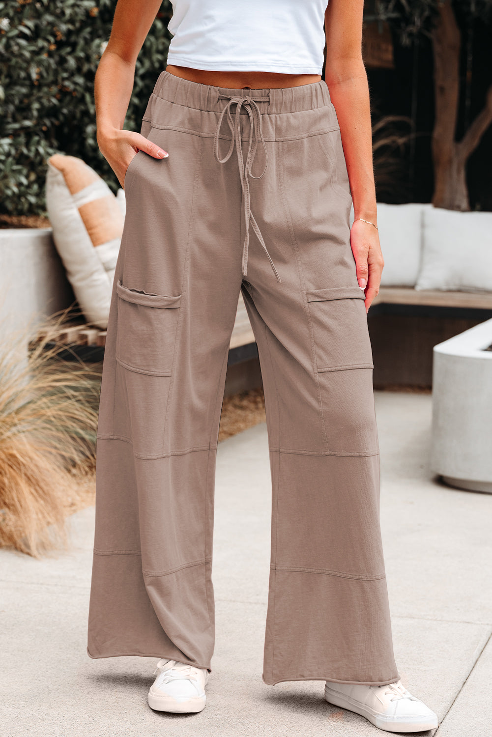Mineral Wash Reverse Seam Drawstring Elastic Waist Pants