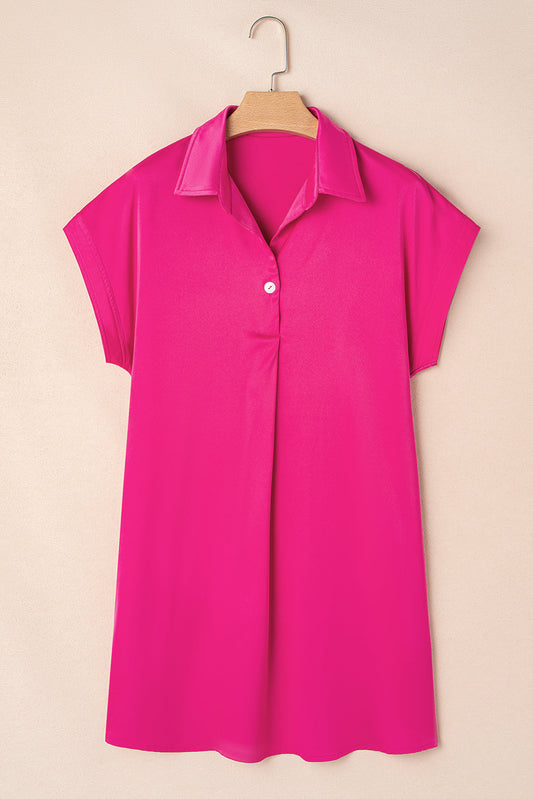 Solid Buttoned Collar T-Shirt Mini Dress